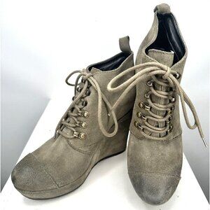 Diesel Womens Suede Ankle Booties Wedge Heel Stylish Lace Up Gray Sz US 9 EU 40